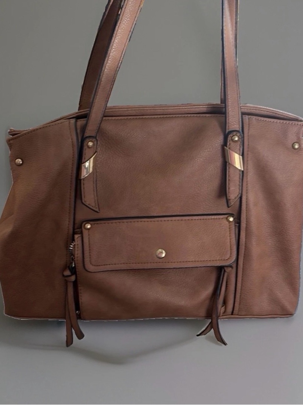 Everyday Brown Shoulder Tote Bag with Front Pocket